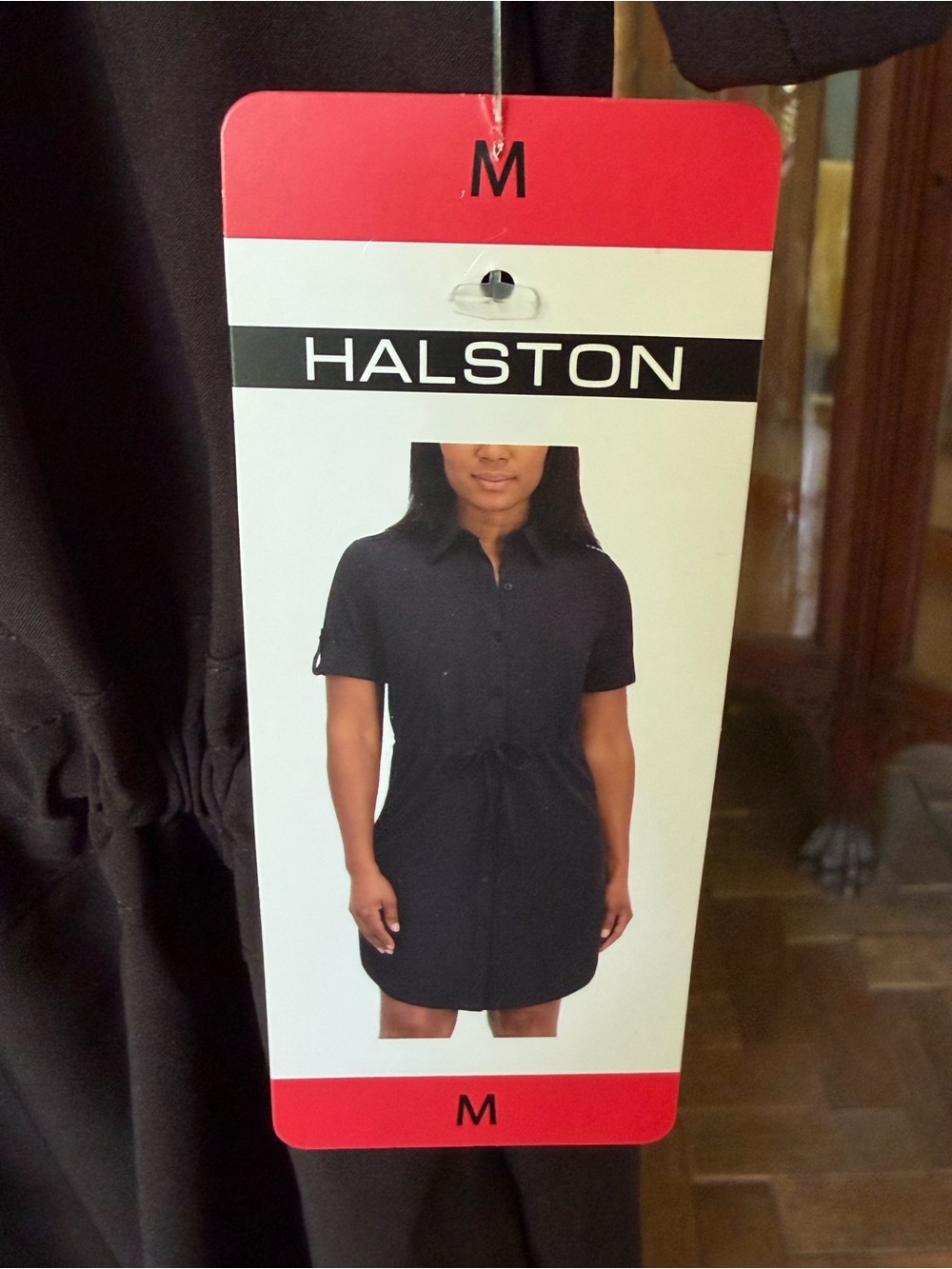 Halston Heritage Black Short-Sleeve Shirt Dress with Tie Waist - Picture 3 of 6
